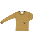 Engel wool-silk long sleeve thermal layer, in saffron walnut stripe.