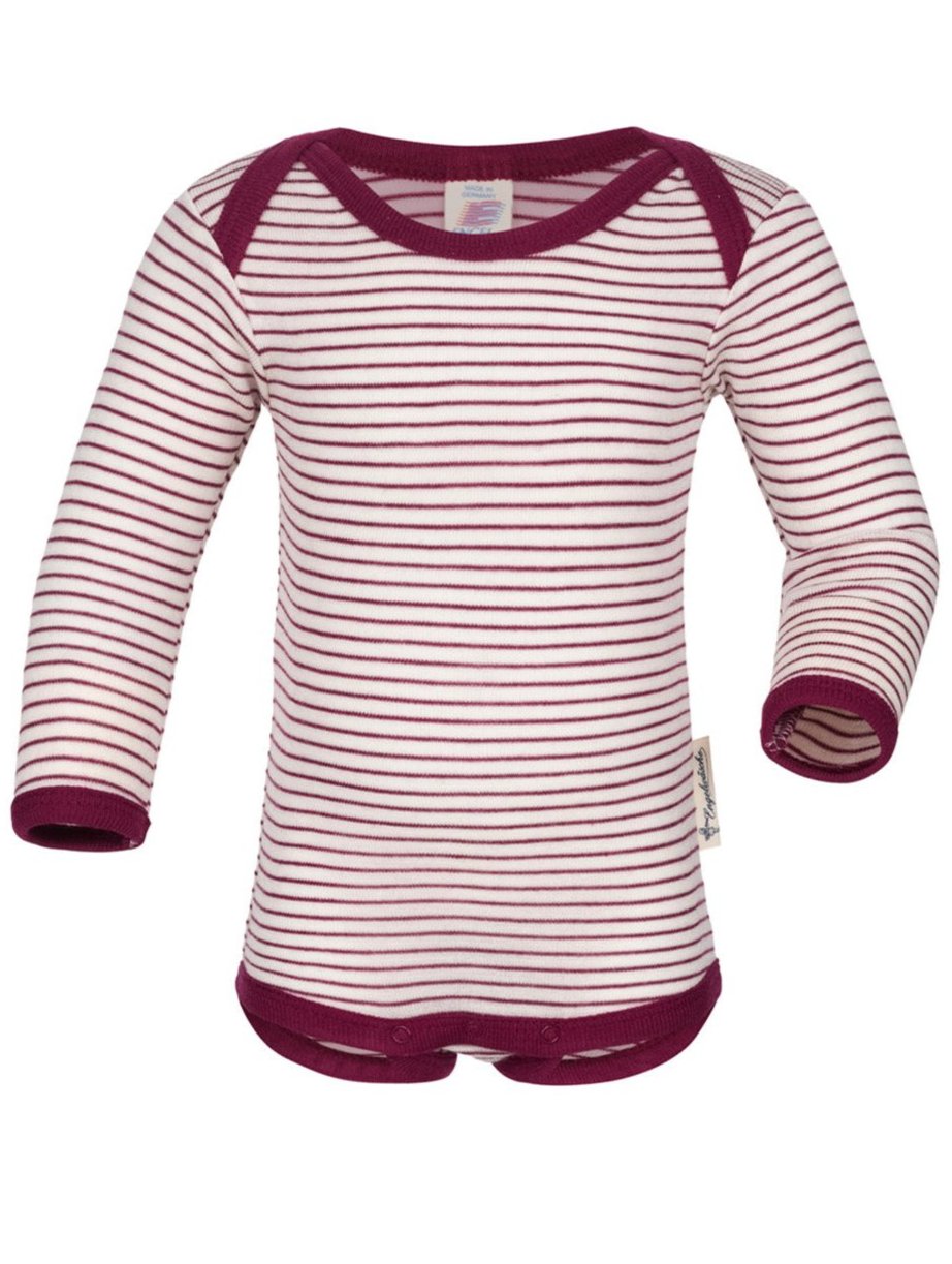 Engel wool silk long sleeved bodysuit in natural and thin orchid stripe