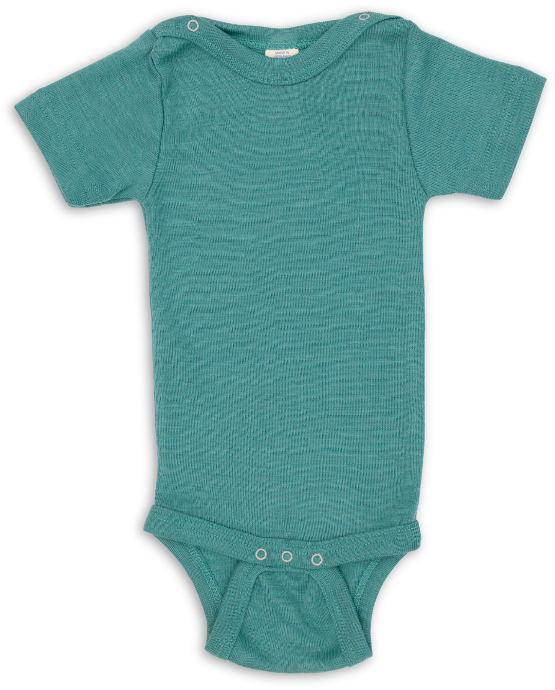 Engel short sleeved wool/silk bodysuit in turquoise