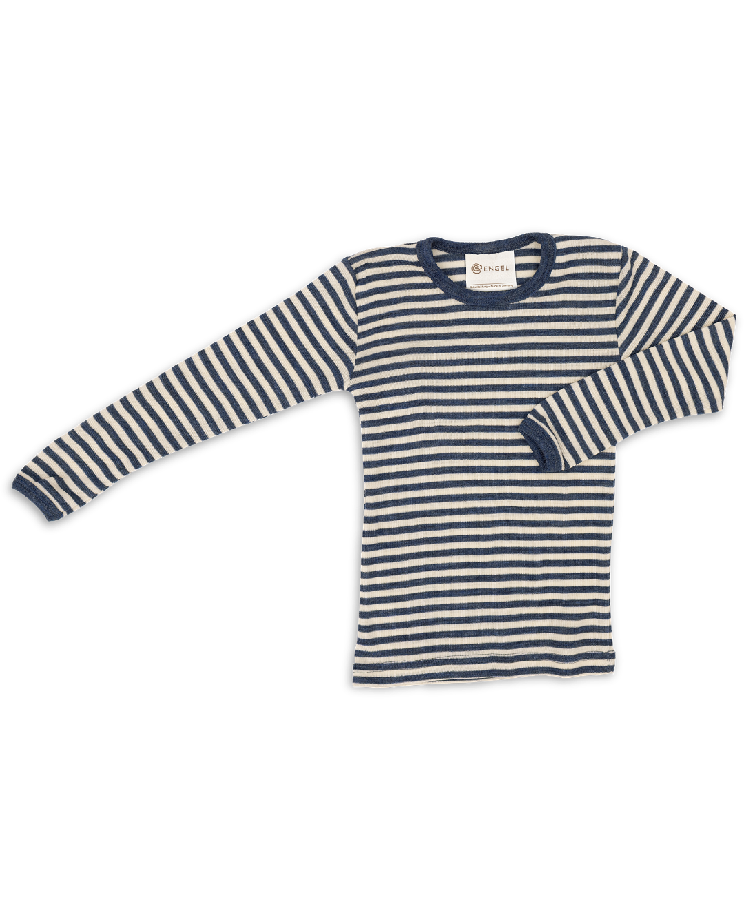 Engel kids thermal layer made of 100% wool in blue-natural stripe.