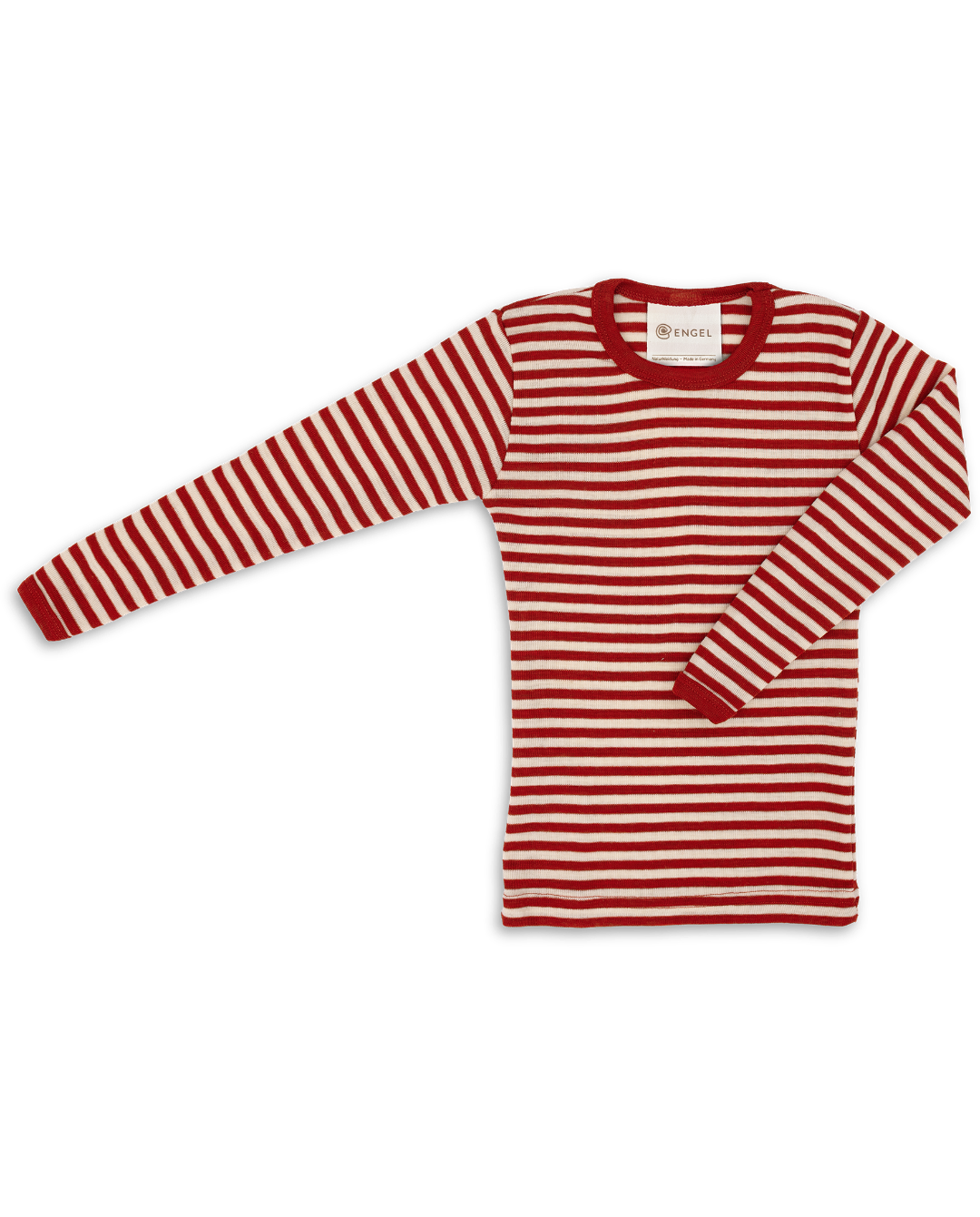 Engel kids thermal layer made of 100% wool in red-natural stripe.