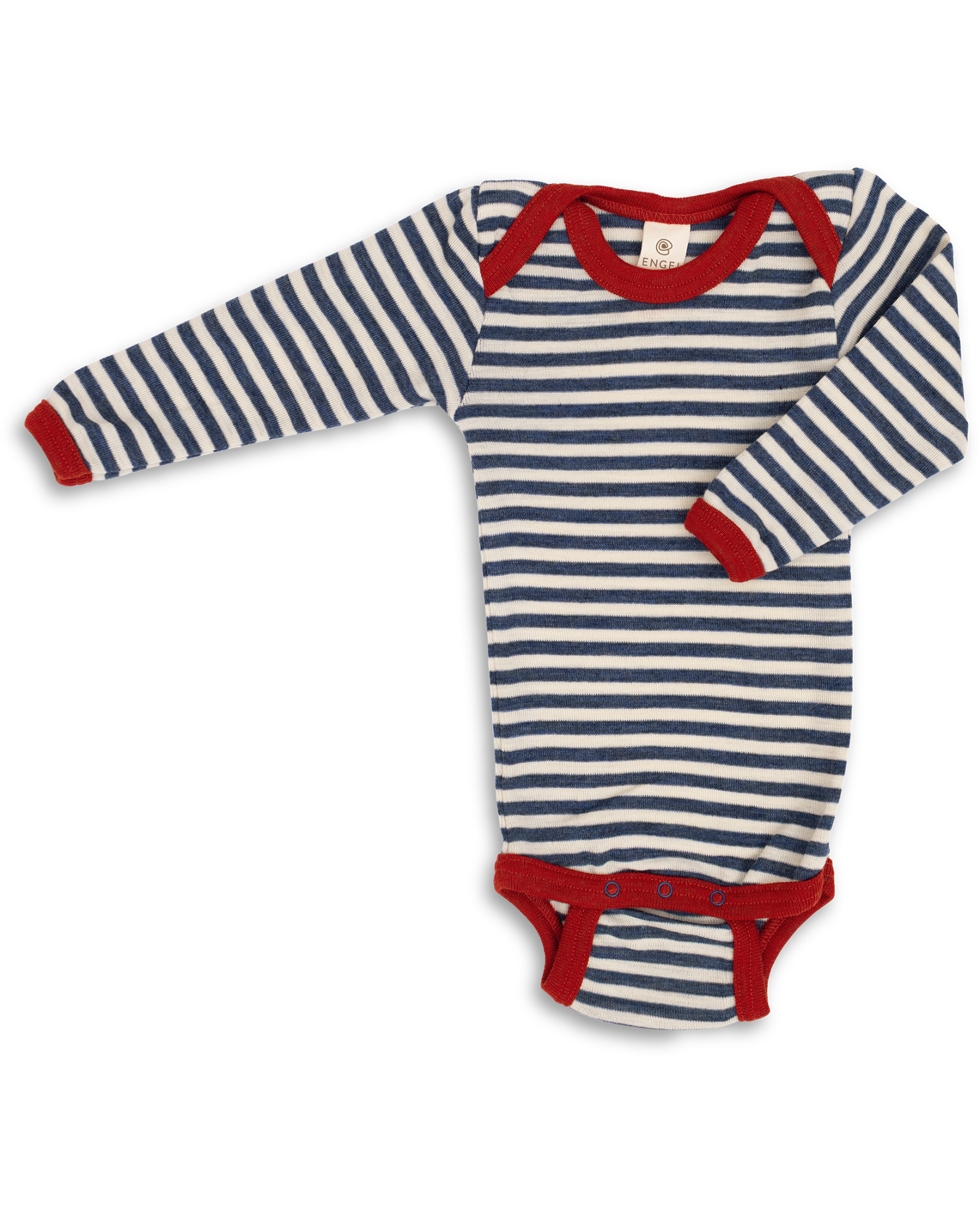 Engel long-sleeved bodysuit of 100% wool in blue and natural stripe