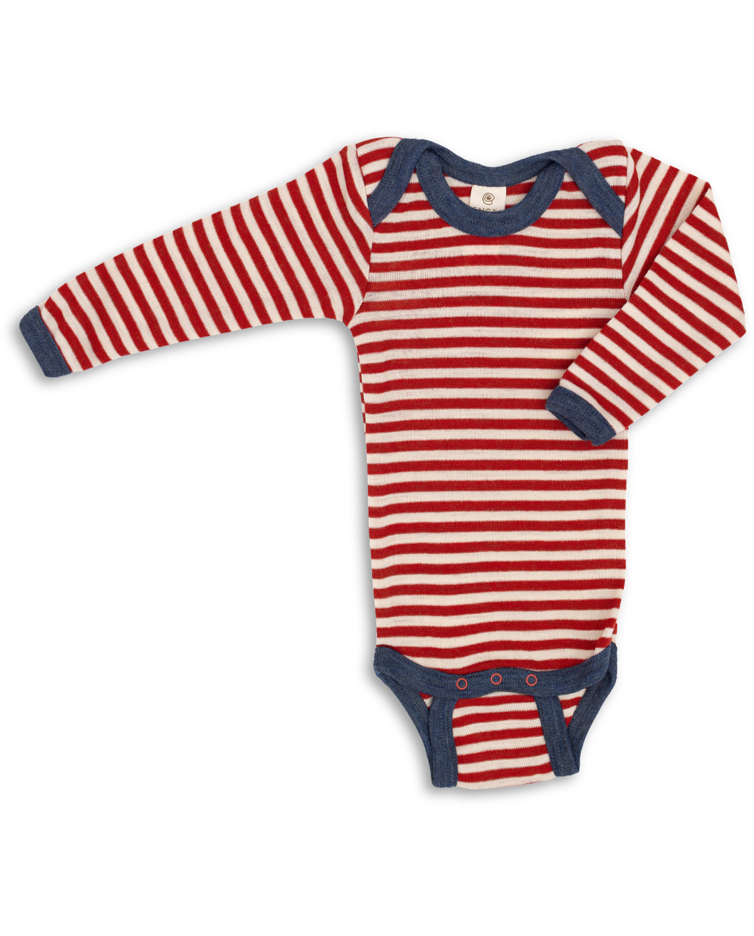 Engel long-sleeved bodysuit of 100% wool in red and natural stripe