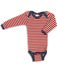 Engel long-sleeved bodysuit of 100% wool in red and natural stripe