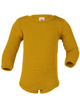 Engel long sleeved wool silk snap bodysuit in saffron