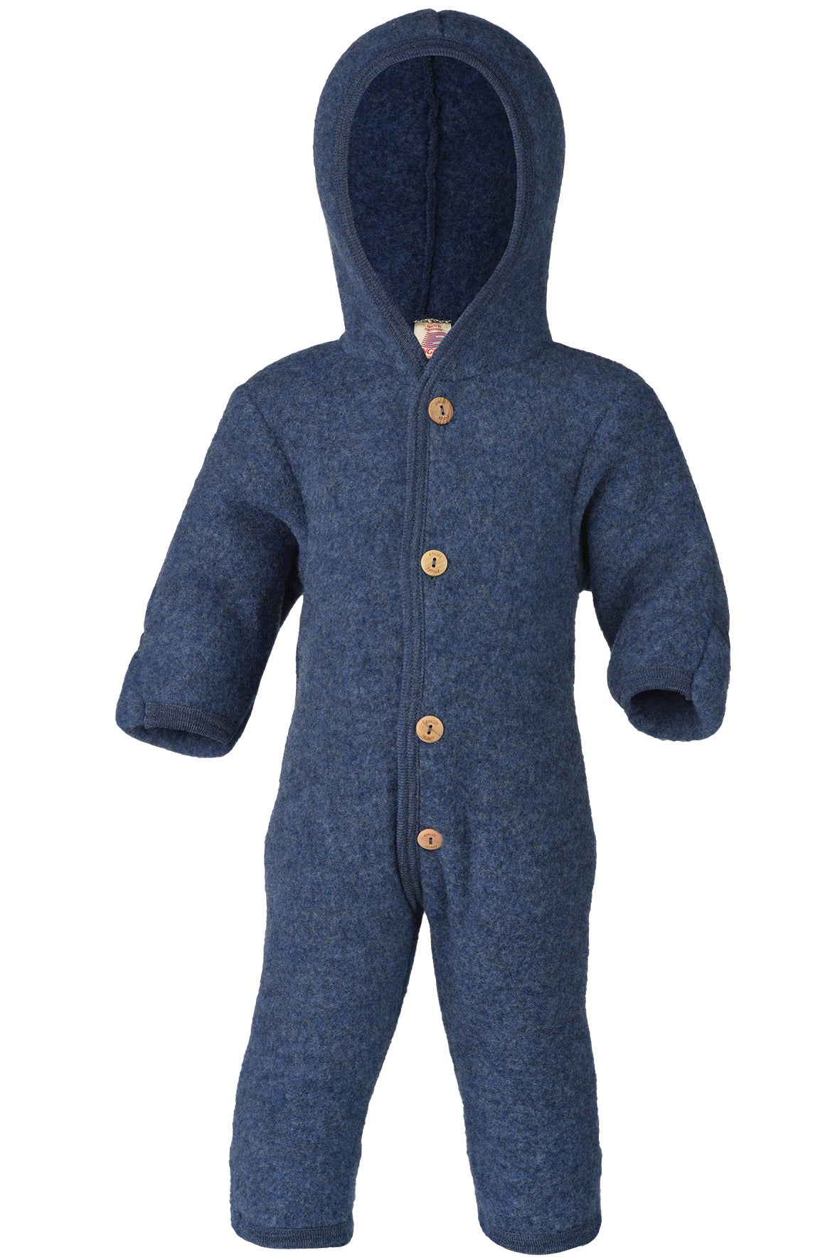 Hooded wool fleece overall in blue melange