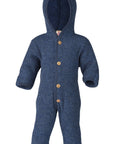 Hooded wool fleece overall in blue melange