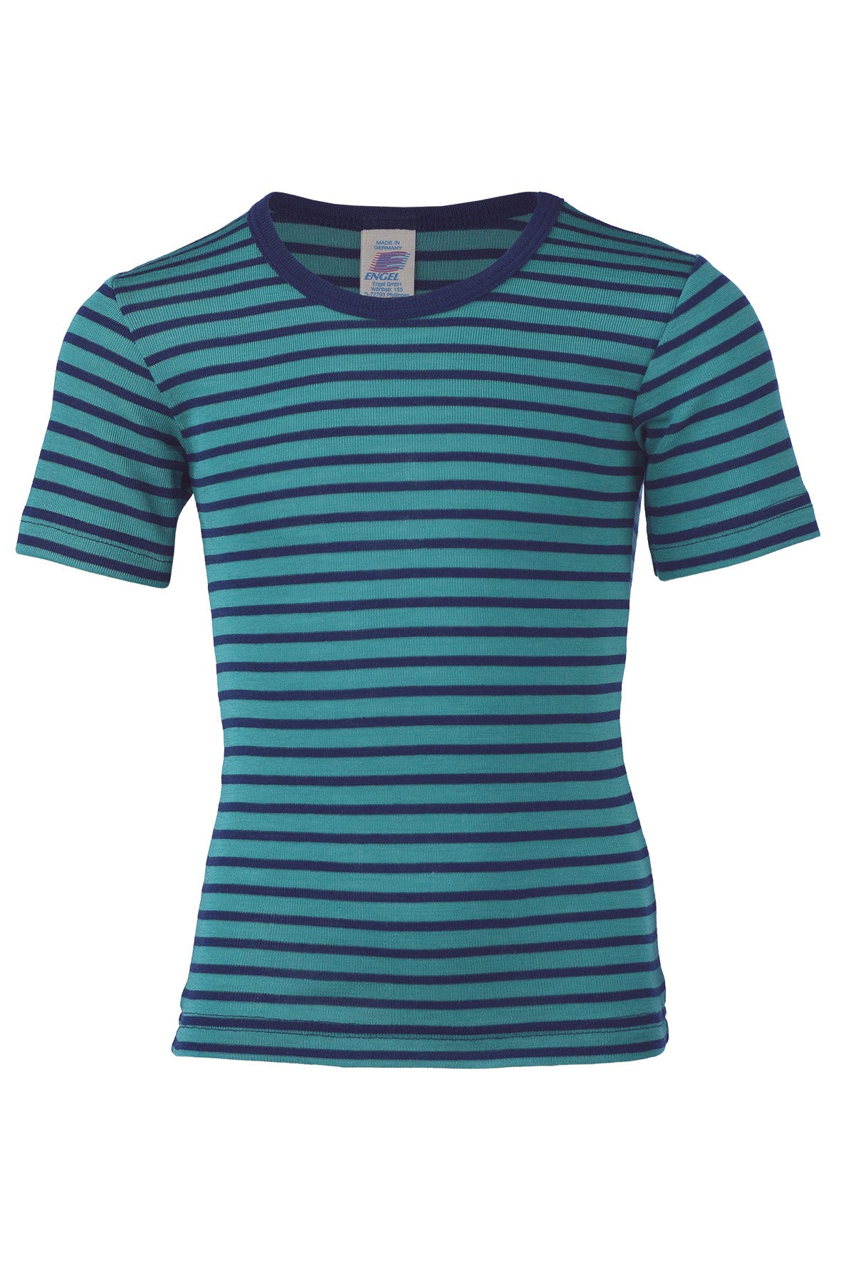 Engel striped tee made of a wool/silk blend in ice blue and navy. 