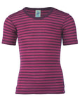 Engel striped tee made of a wool/silk blend in raspberry and orchid. 