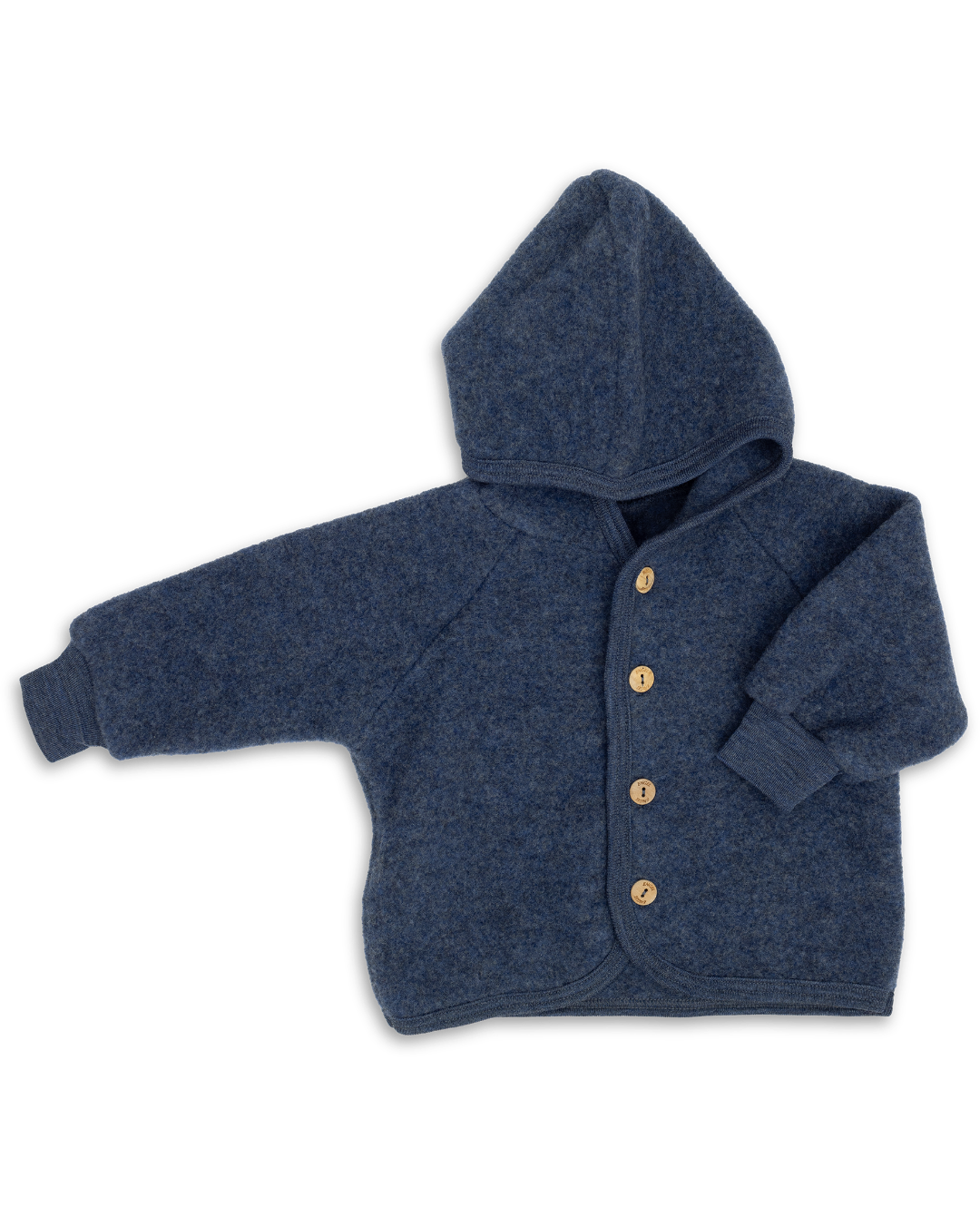 Engel hooded wool fleece jacket in blue melange.