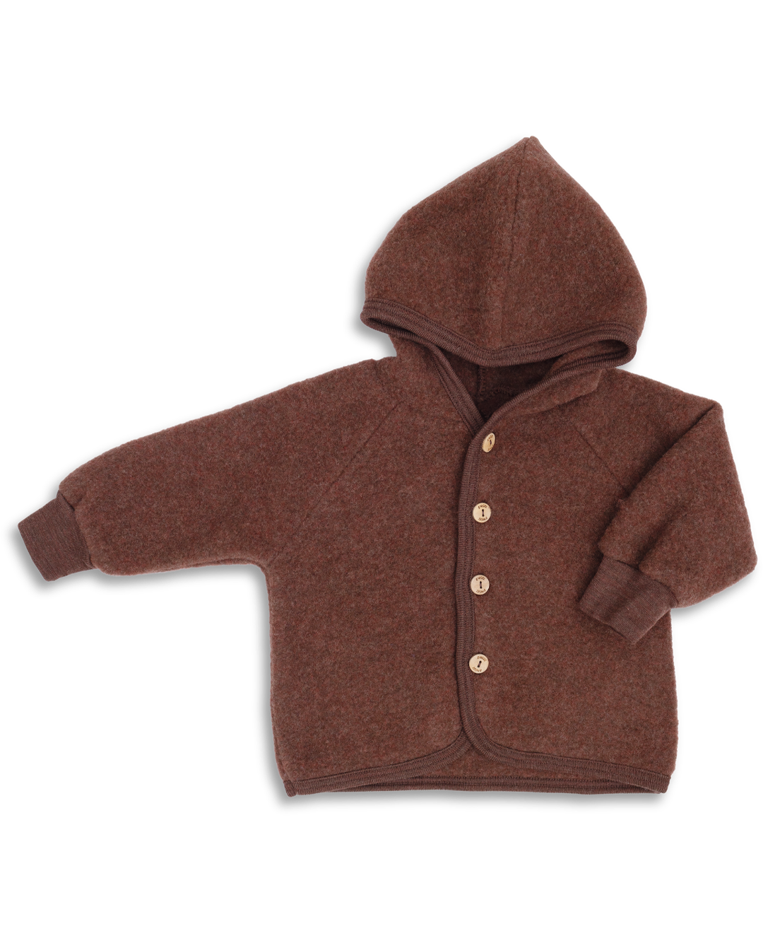 Engel hooded wool fleece jacket in cinnamon melange.