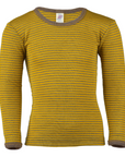 Engel wool-silk long sleeve thermal layer, in saffron walnut stripe.