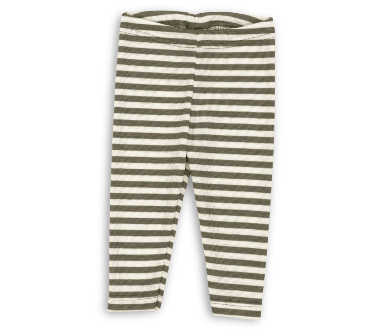 Engel wool-silk striped baby leggings in olive and natural