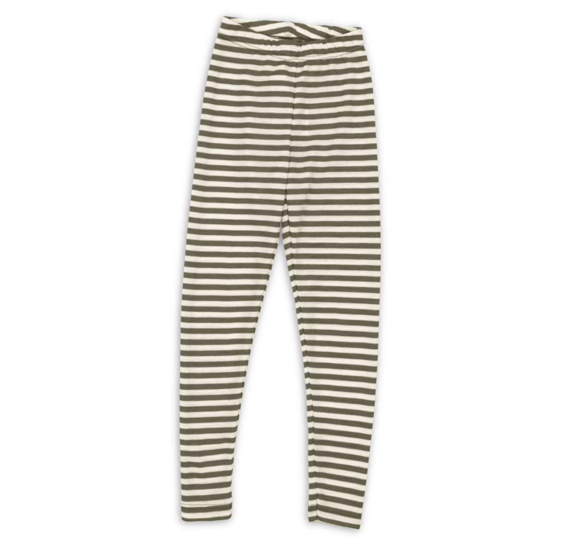 Engel wool-silk striped children's leggings in olive and natural stripe