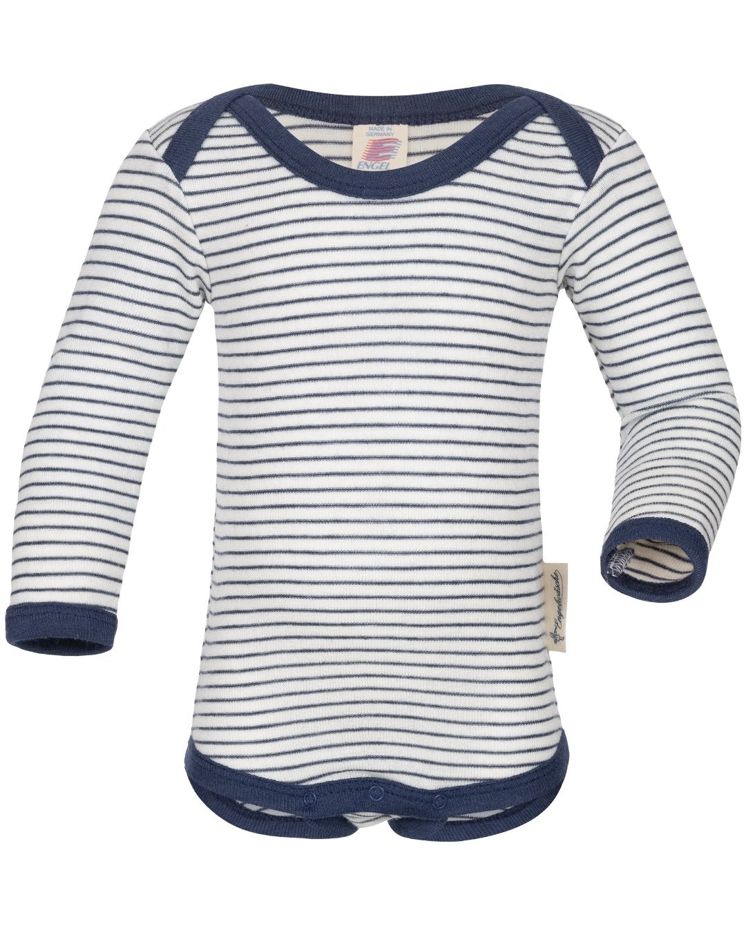 Engel wool silk long sleeved bodysuit in natural and thin navy stripe