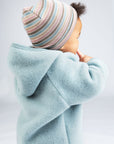 Lifestyle of Engel wool/silk beanie in pastel stripe