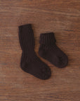Grodo wool thick ribbed baby socks in chocolate