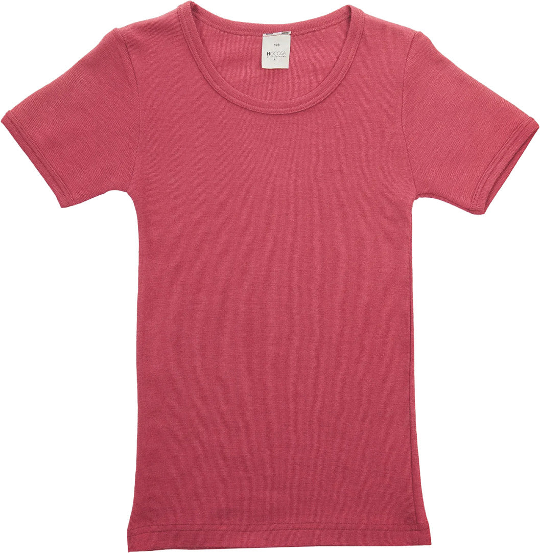 Hocosa organic wool and silk t-shirt in coral