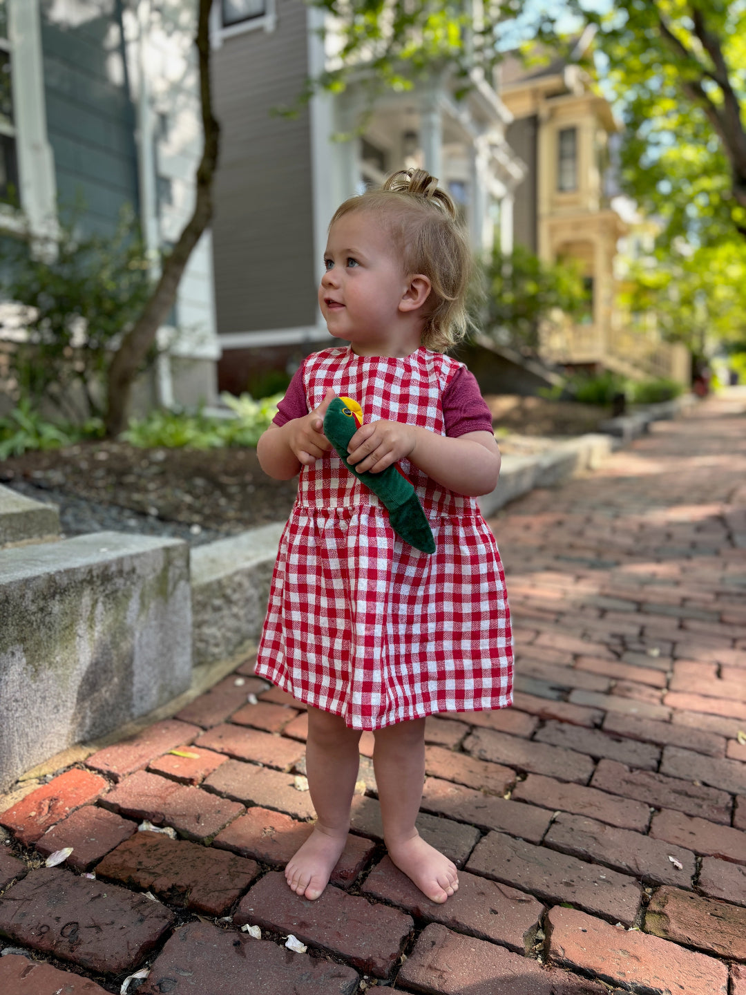 Lifestyle photo of toddler in linenfox sleeveless linen dress
