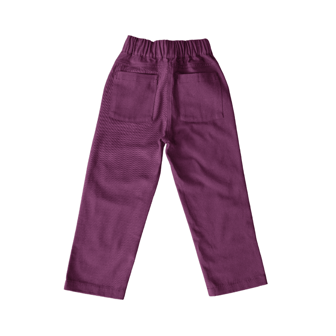 The back of the Jackalo Jules pants in plum 