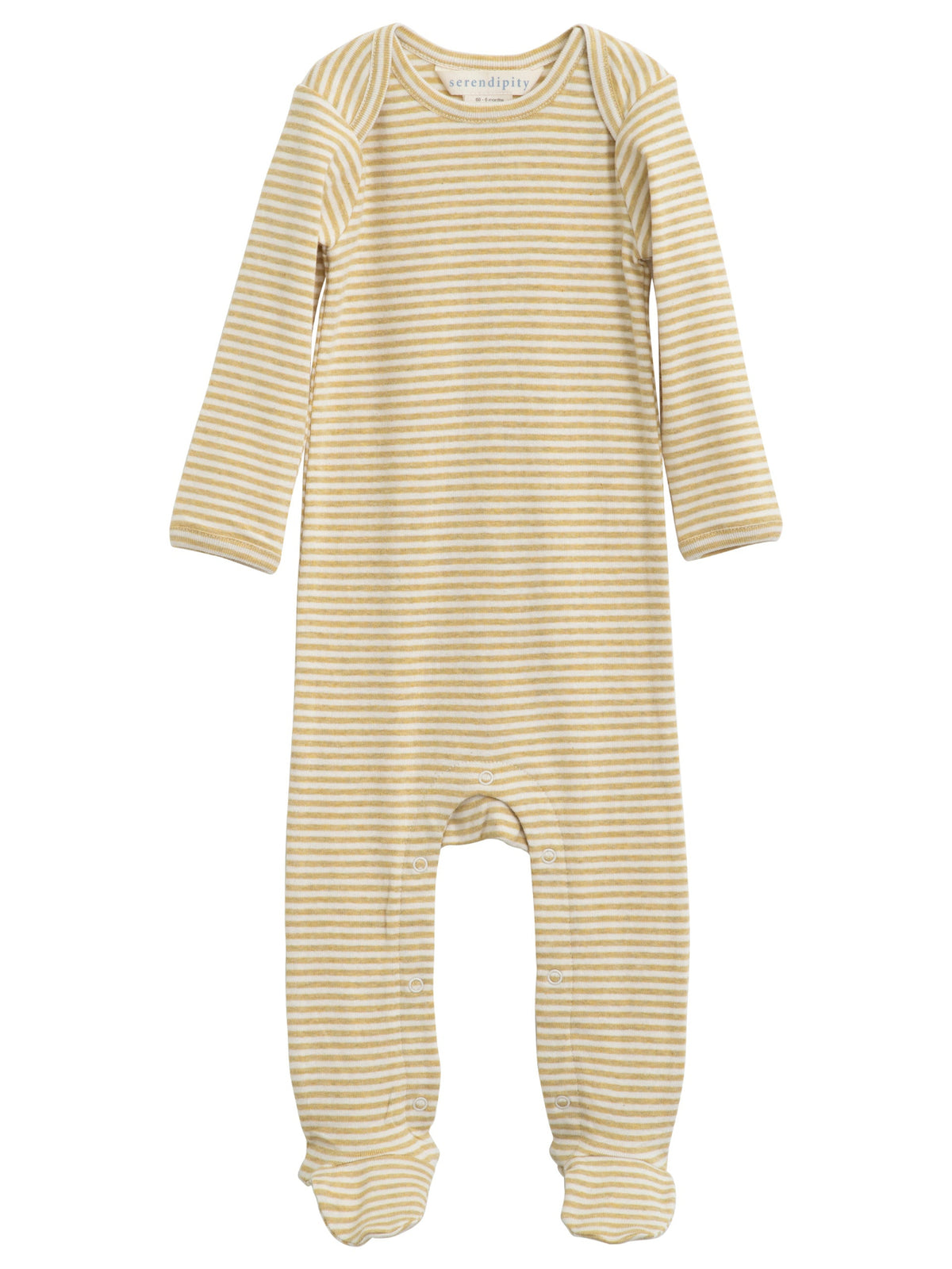 a serendipity organic cotton chamomile striped long sleeve footed baby suit