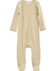 a serendipity organic cotton chamomile striped long sleeve footed baby suit