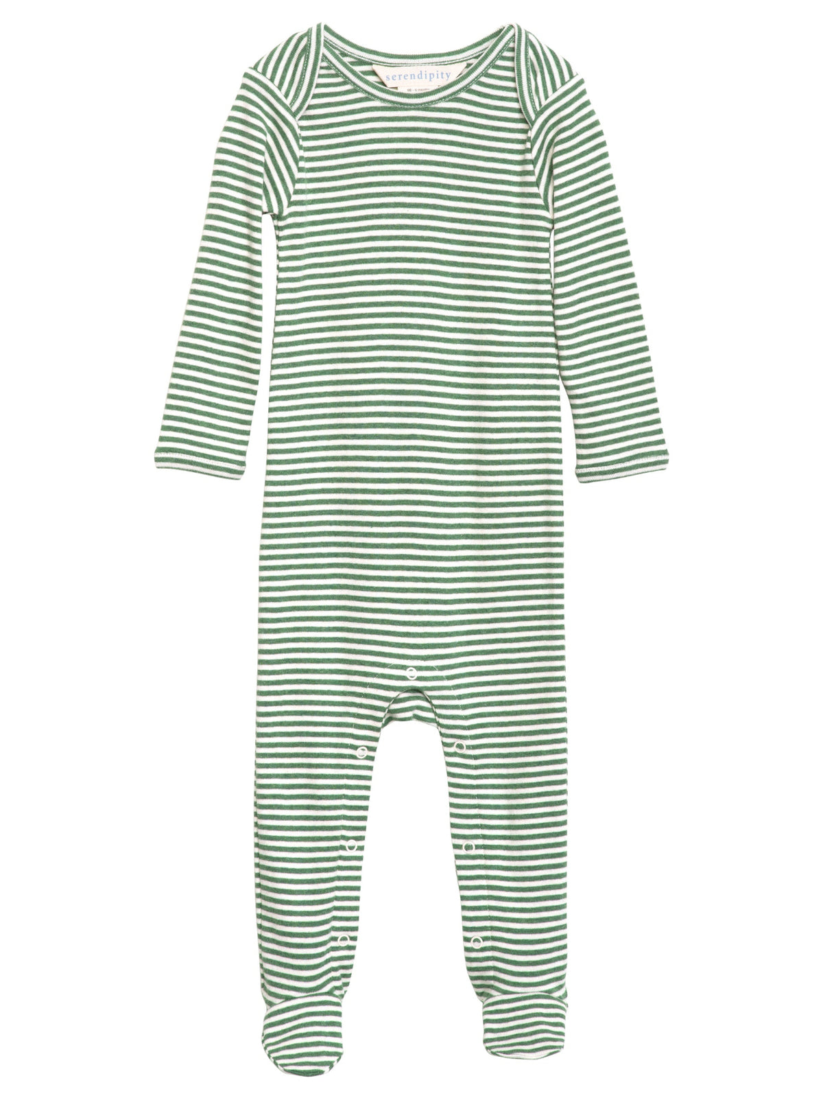 a serendipity organic cotton ivy striped long sleeve footed  baby suit