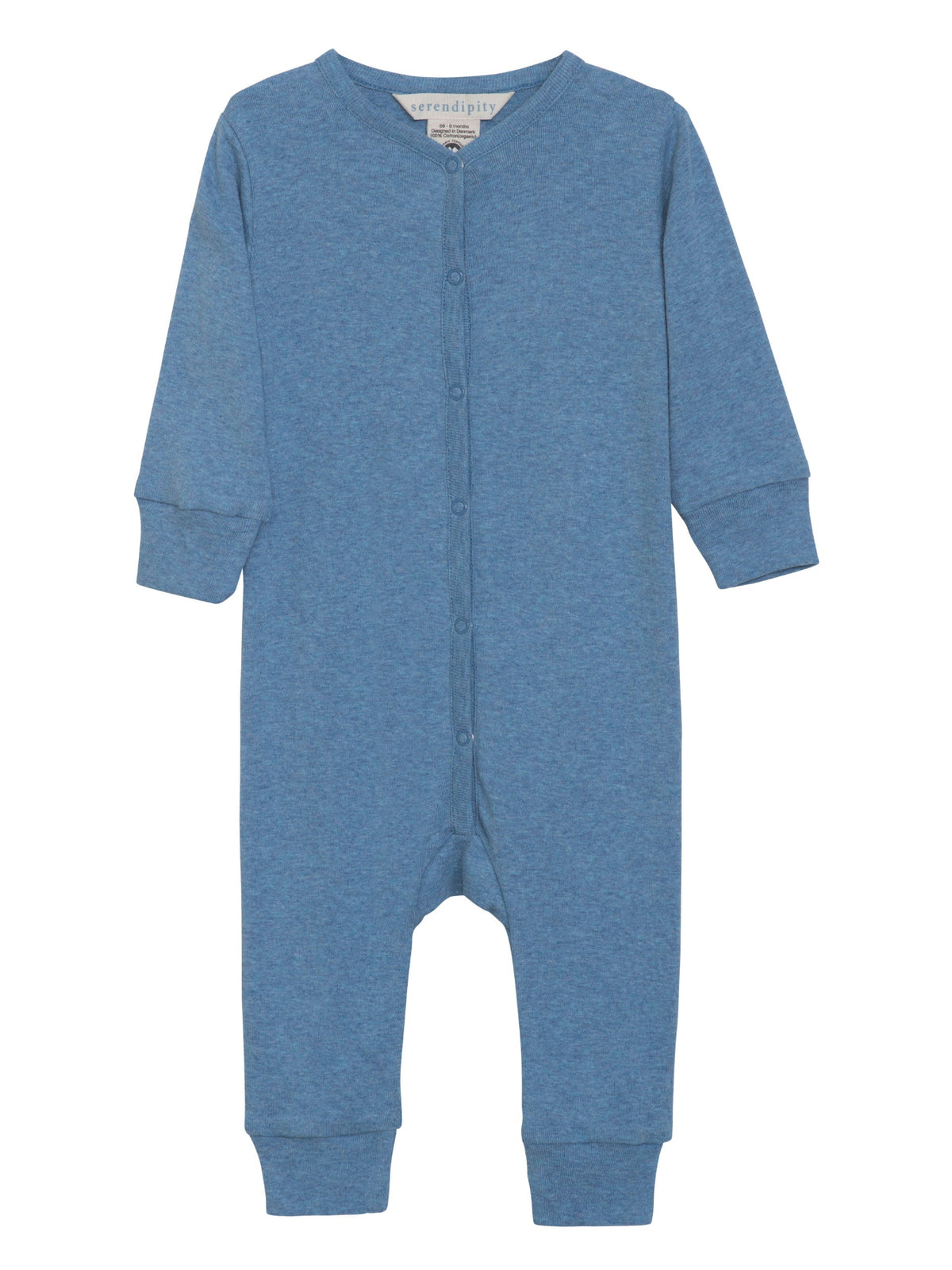 Serendipity organic cotton long sleeved azur overall with snap enclosure