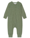 serendipity cotton long sleeve overall in moss with snap enclosure