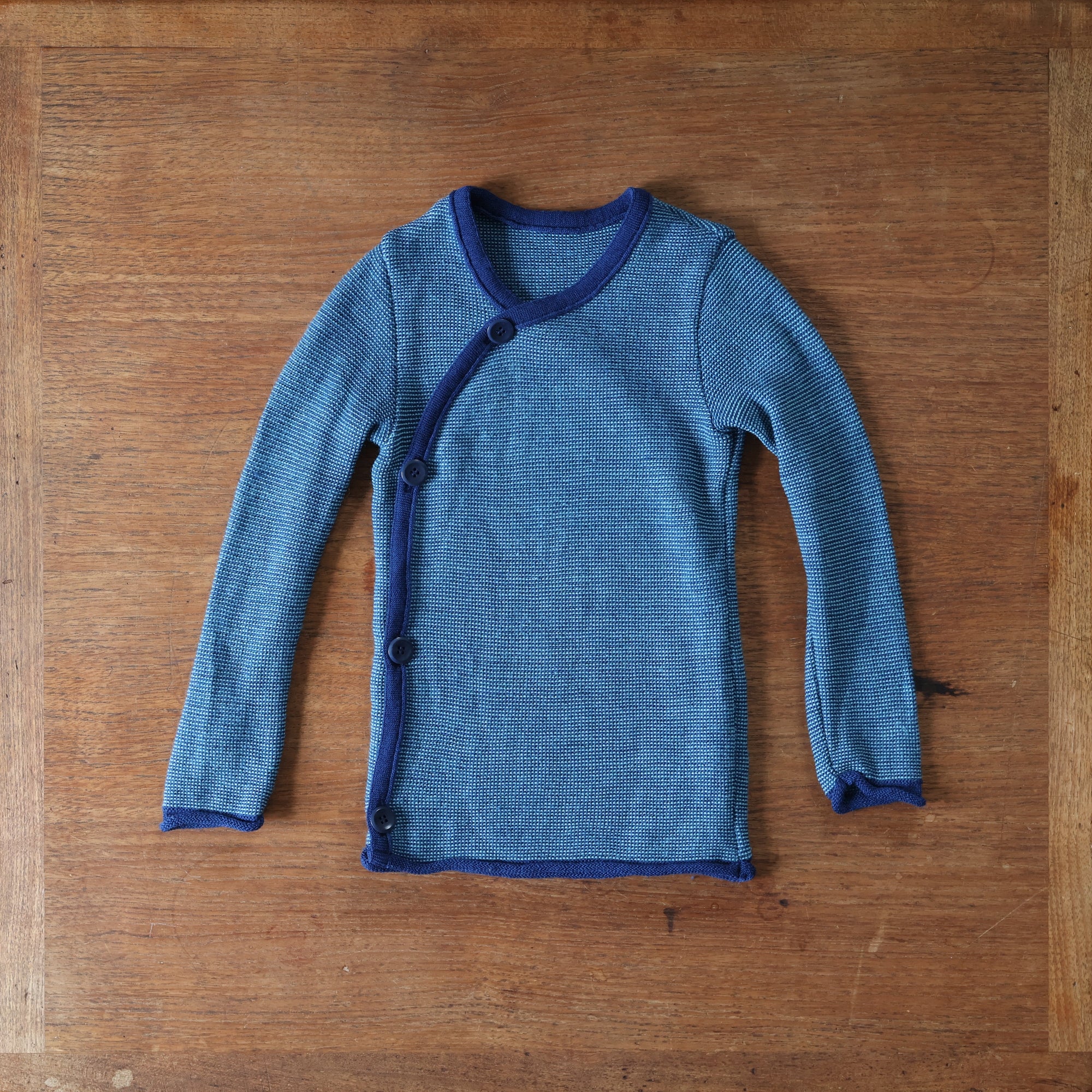 preloved disansa side button sweater in navy-lagoon