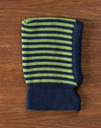 Lifestyle photo of Navy-Apple striped wool balaclava by Reiff