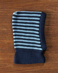 Lifestyle photo of Navy-Light-Blue striped wool balaclava by Reiff