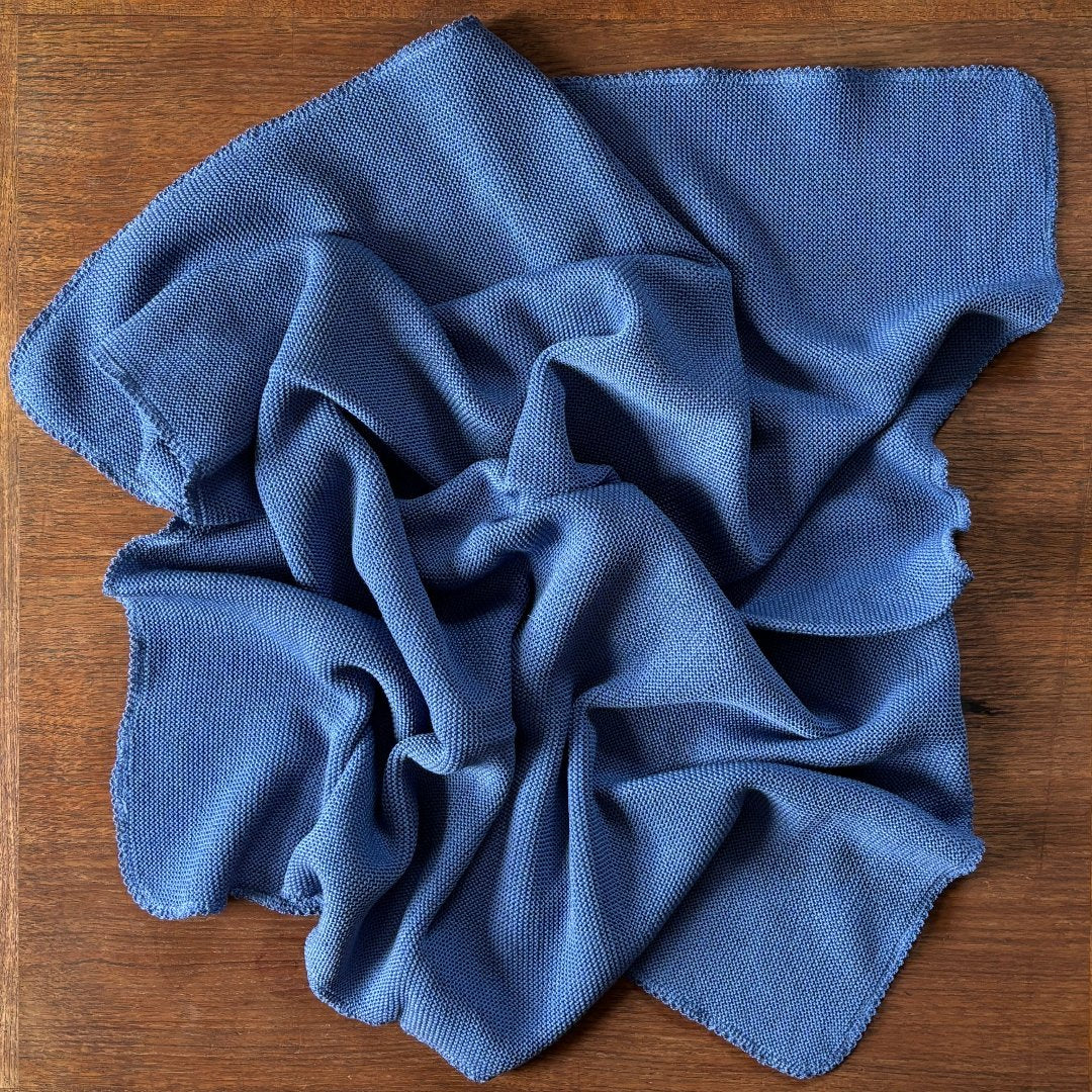 100% wool baby blanket in periwinkle. Made by Reiff 