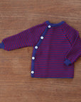 Reiff striped wool side button cardigan in purple berry 