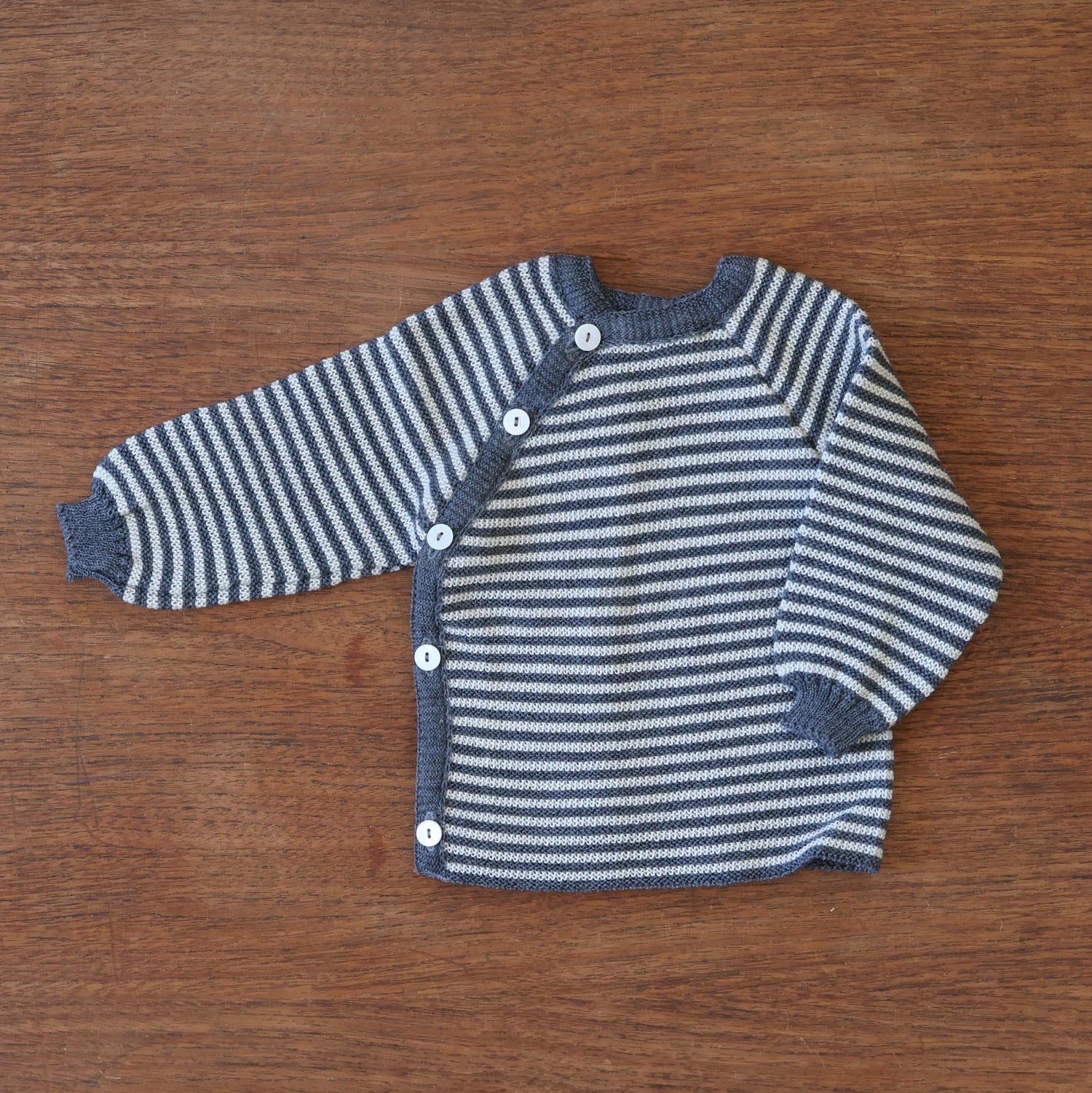 Reiff striped wool side button cardigan in gray natural 
