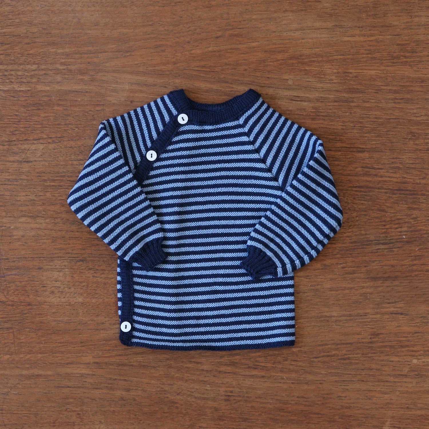 Reiff striped wool side button cardigan in navy-blue stripe