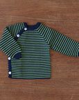Reiff striped wool side button cardigan in navy apple 