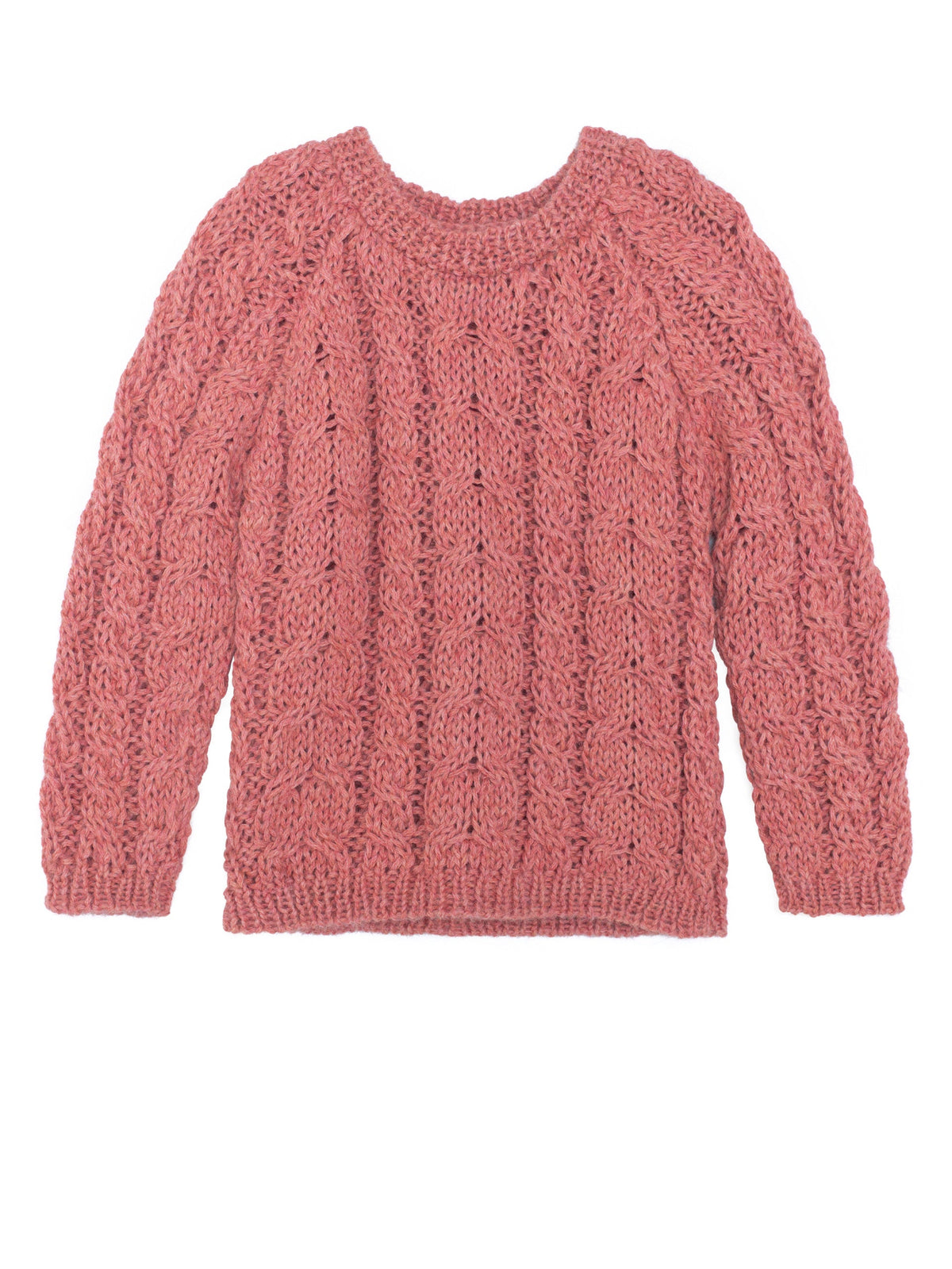 Serendipity Organics coral cable crewneck alpaca sweater.