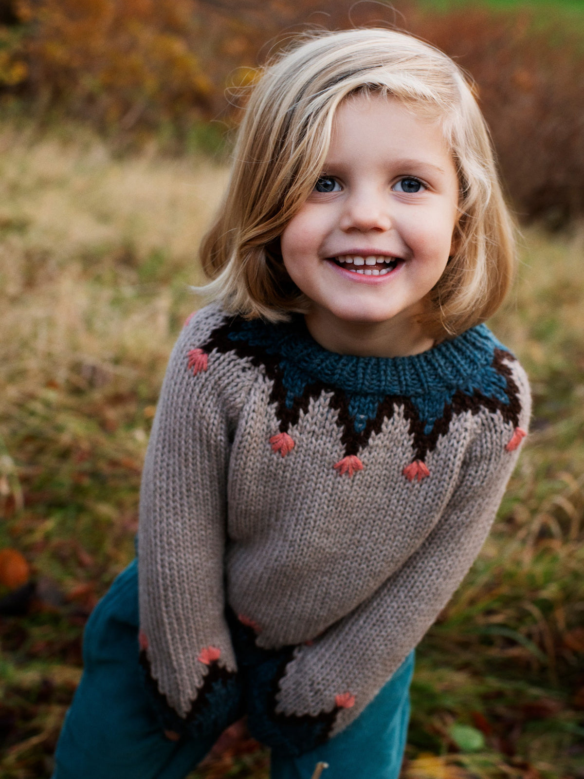 Girl in Serendipity Organics Alpaca mountain sweater