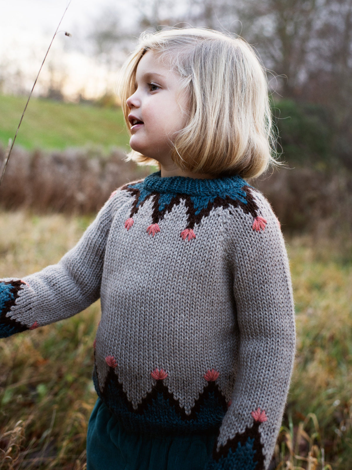 Girl in Serendipity Organics Alpaca mountain sweater