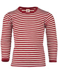 Engel kids thermal layer made of 100% wool in red-natural stripe.