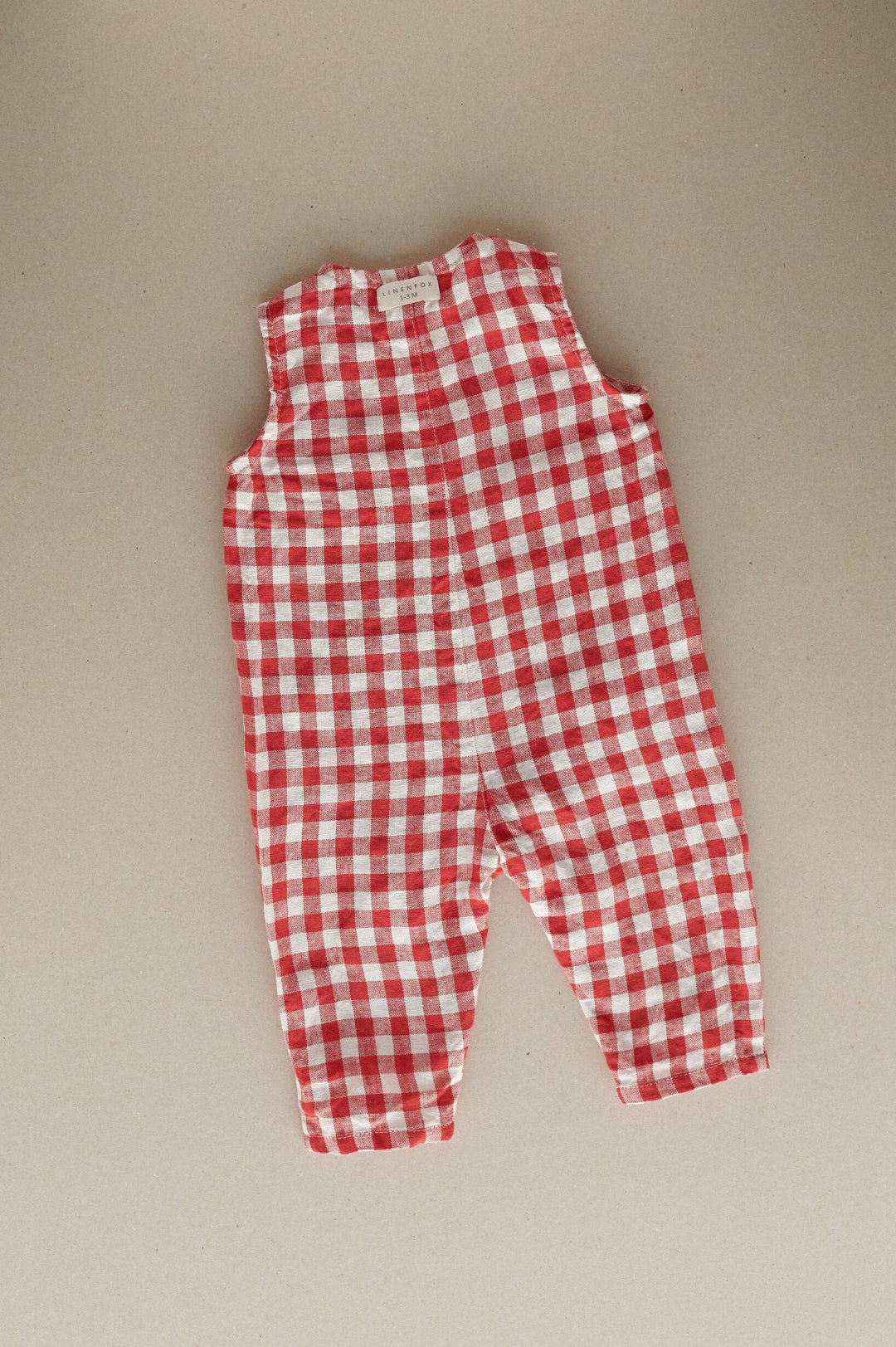 Back of Linenfox jumpsuit in red gingham