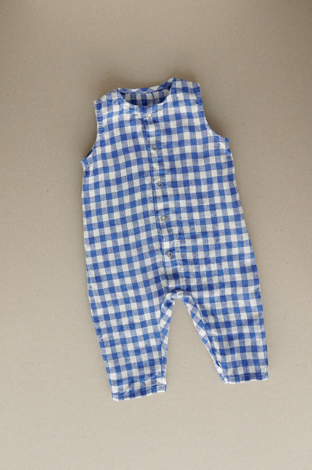 Linen fox jumpsuit in blue gingham