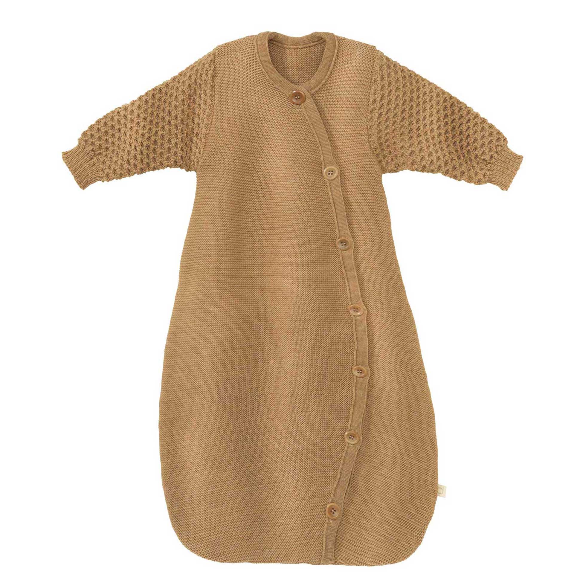 Disana organic wool knit long sleeve sleep sack in caramel