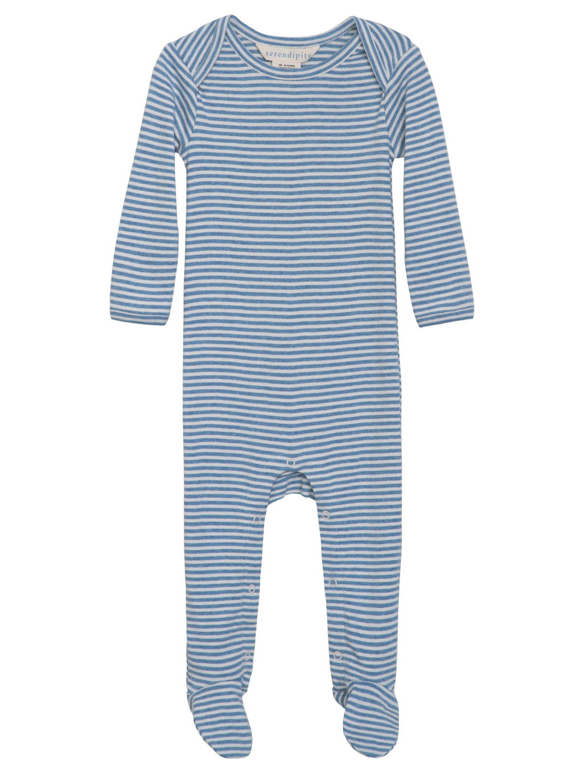 a serendipity organic cotton azur striped long sleeve footed  baby suit