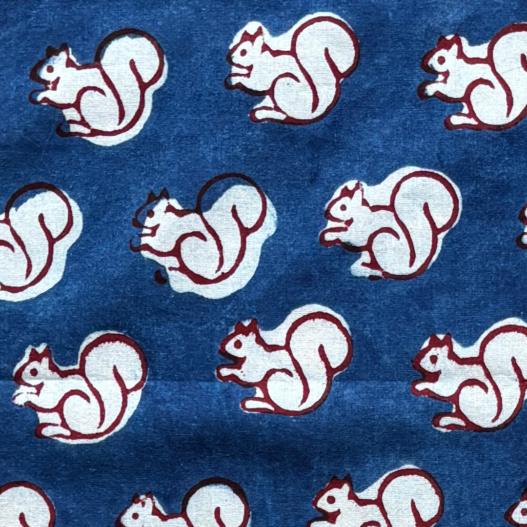 Cotton cloth gift wrapping in blue squirrels