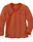Disana side button sweater in orange-rose. Made of soft 100% merino wool